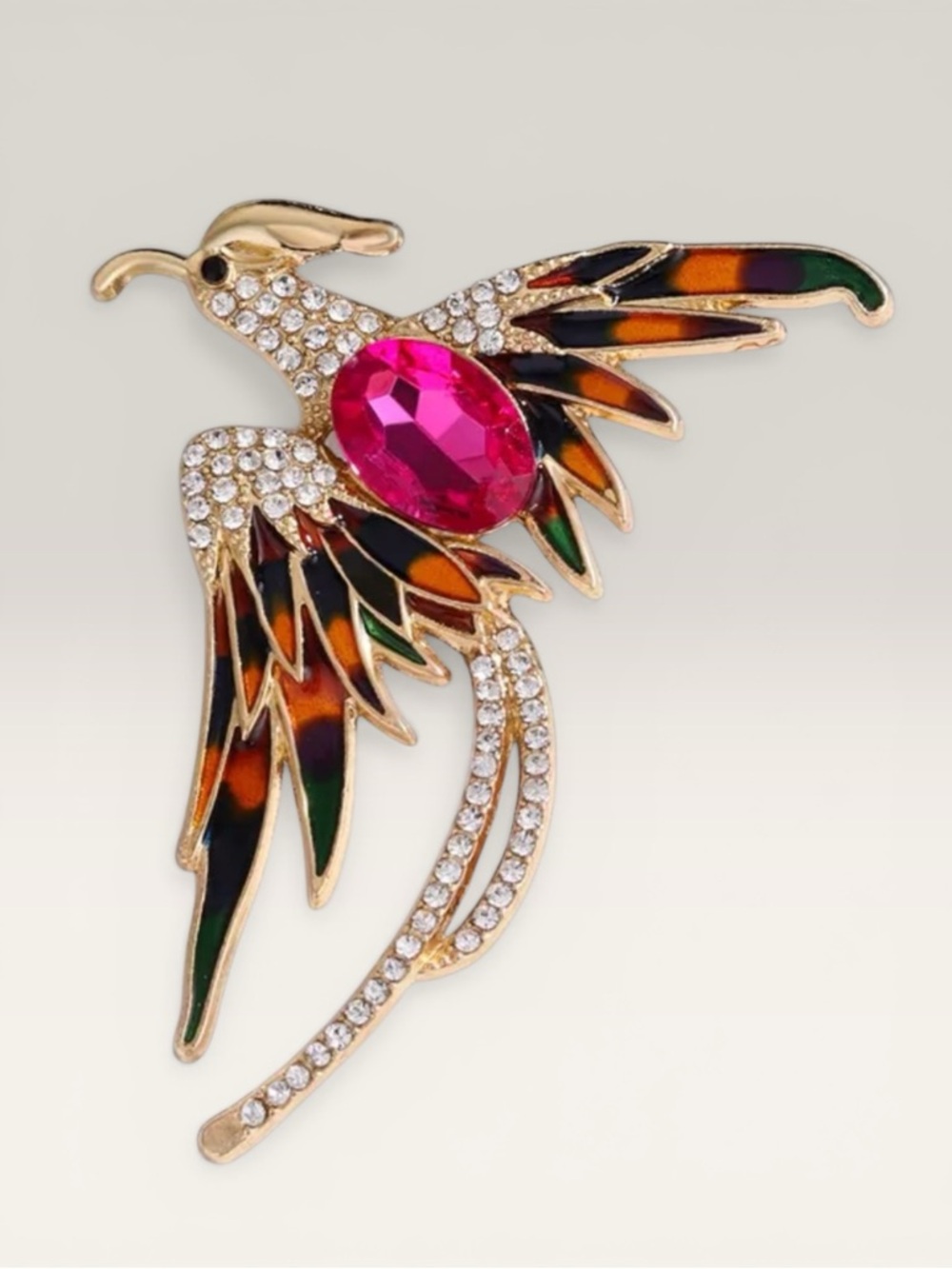 Rhinestone Phoenix Brooch